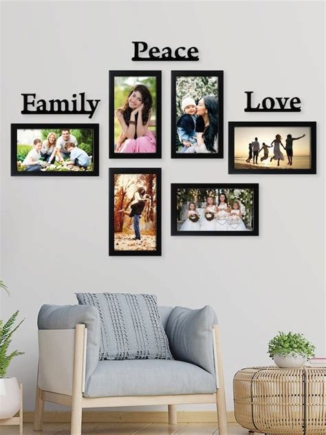 Set Of 7 Black Solid Wall Photo Frames With Family - Modernarts