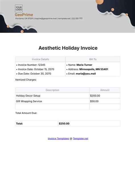 Free Aesthetic Holiday Invoice Template to Edit Online