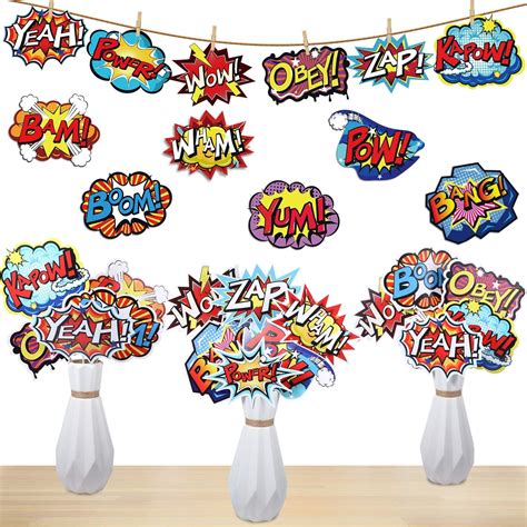 Buy 24 Pieces Hero Action Sign Cutouts Super Fun Hero Theme Party ...