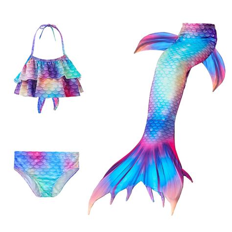 Buy PALAY® Swimming Mermaid Dress for Girls Swimsuit Mermaid Tail 3Pcs ...