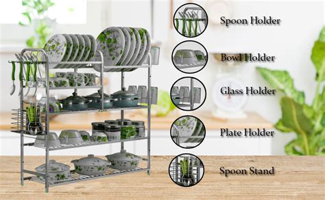 AVAIL Stainless Steel 5 Layer Wall Mount Kitchen Racks | Dish Rack with ...