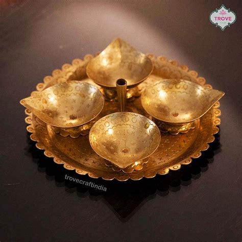 Hand-etched Brass Diya & Incense Holder Set – Trove Craft India