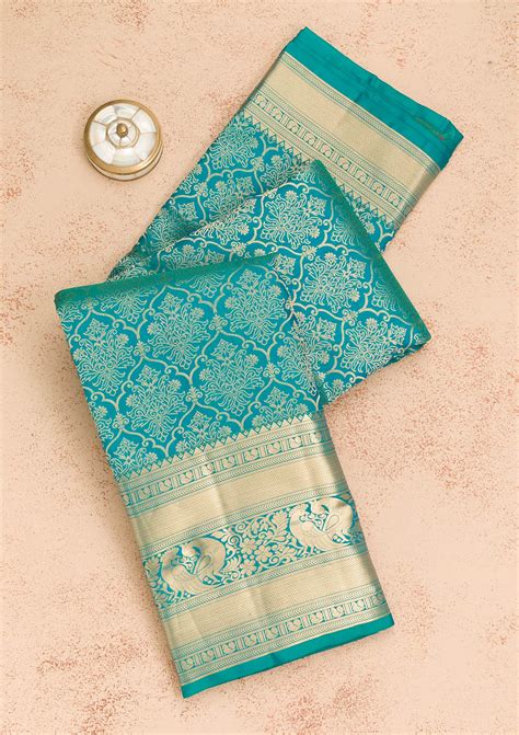 Buy Rama Green Zariwork Pure Silk Saree - Koskii