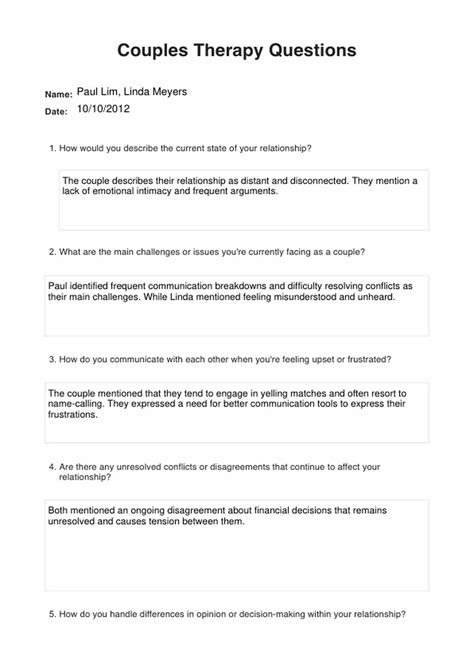 Couples Therapy Questions & Example | Free PDF Download
