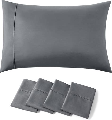 Amazon.com: Bedsure Queen Pillow Cases Set of 4 - Dark Grey Brushed ...