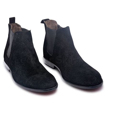 Men Black Chelsea Suede Leather Boots - Leather Skin Shop