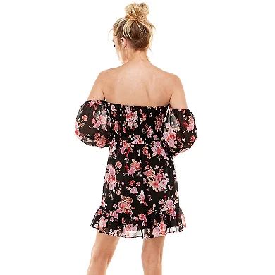 Juniors' Lily Rose Long Sleeve Off-The-Shoulder Smocked Dress