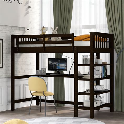 Buy Twin Loft Bed with Desk, Virabit Tall Loft Bed with Storage Shelf ...