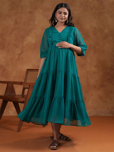 Buy Women's Teal Maternity Dress Online in India | Anayna
