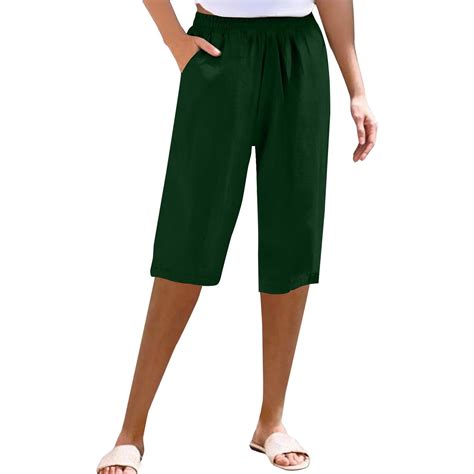 Uqiangy Linen Palazzo Trousers High Waisted Drawstring Capris Women's ...