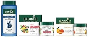 Biotique Bio Kelp Protein Shampoo, 340ml & Biotique Fruit Brightening ...