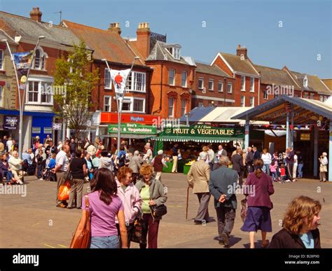 Typical Busy Town Centre and Market Square Scene Great Yarmouth Norfolk ...