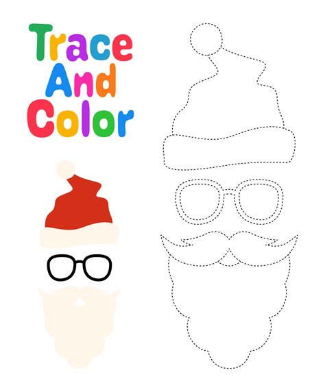 Beard with christmas hat and glasses, tracing worksheet for kids ...