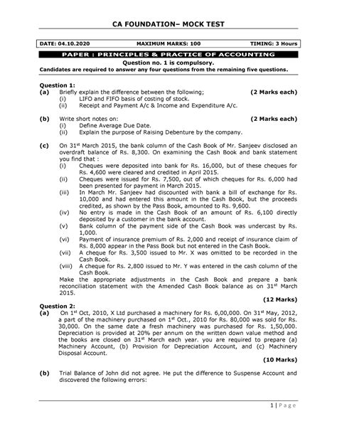 Accounts MTP 2 - DATE: 04.10 MAXIMUM MARKS: 100 TIMING: 3 Hours PAPER ...