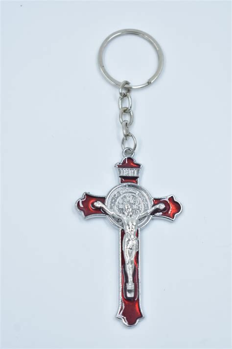 Key Chain Crucifix - Silver & Brown | Religious Keychain Accessory ...