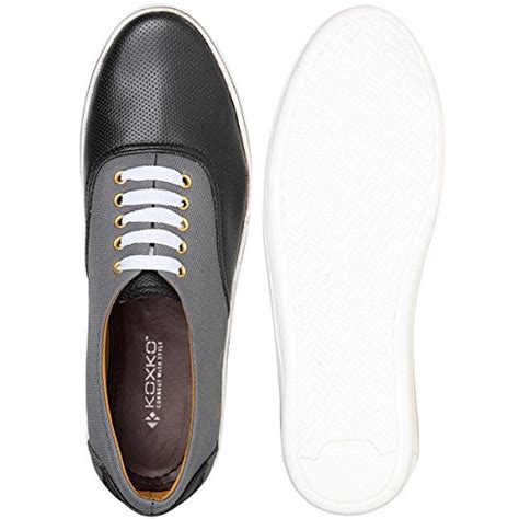 Buy Koxko 1736 Colored Black Grey Men's Faux Leather Casual Shoes Lace ...