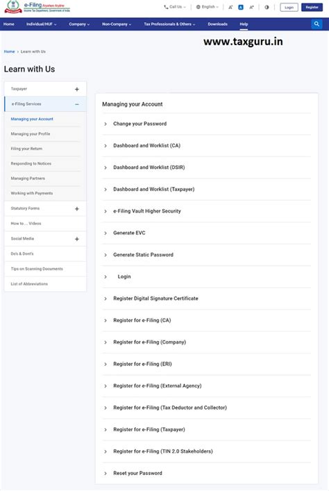 Dashboard and Worklist (Taxpayer) on Income Tax Website