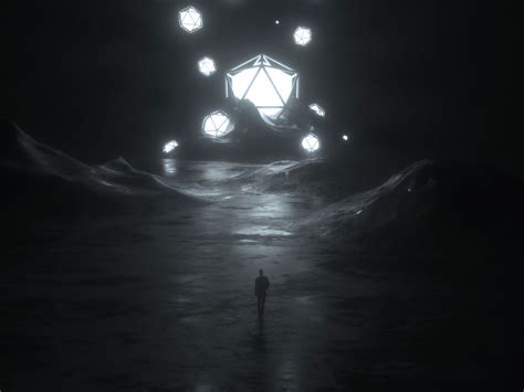 Download wallpaper 1400x1050 silhouette, polyhedrons, bw, dark standard ...