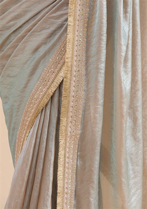 Buy Sky Blue Threadwork Tissue Saree - Koskii