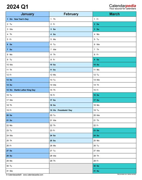 Quarterly Calendars 2024 - Free Printable PDF Templates