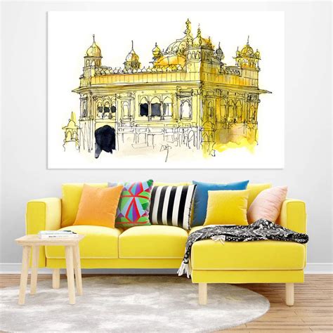 Inephos Framed Canvas Golden Temple Amritsar Illustration Art Abstract ...