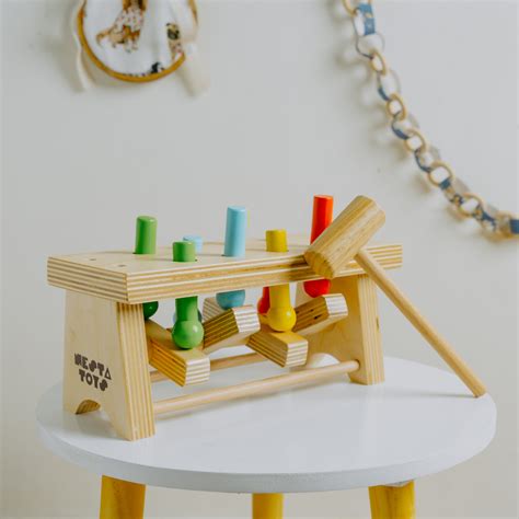 NESTA TOYS - Pounding Bench Wooden Toy with Hammer | Montessori Toys
