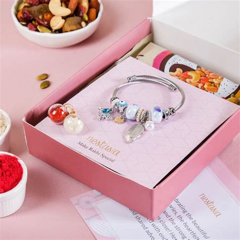 Metal Charm Bracelet Rakhi For Sister Set Of 3 With Gift Box And Card ...