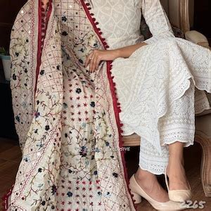 Buy 3 Pcs Set Beautiful Cotton Fabric Chikankari Straights Kurti and ...