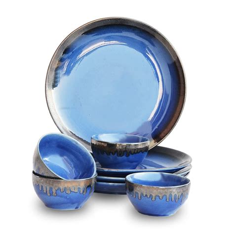 ST Ceramic 'Sapphire Dribble' Ceramic Dinner Set Hand Glazed Studio ...