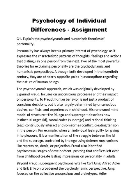 Psychology of Individual Differences: Theories of Personality and ...