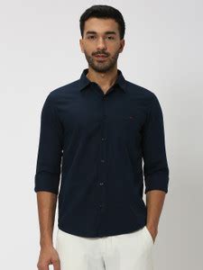 MUFTI Men Self Design Casual Dark Blue Shirt - Buy MUFTI Men Self ...