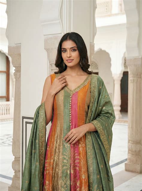 Neerus Green Ethnic Embroidered Silk Anarkali Suit Set - Anarkali ...