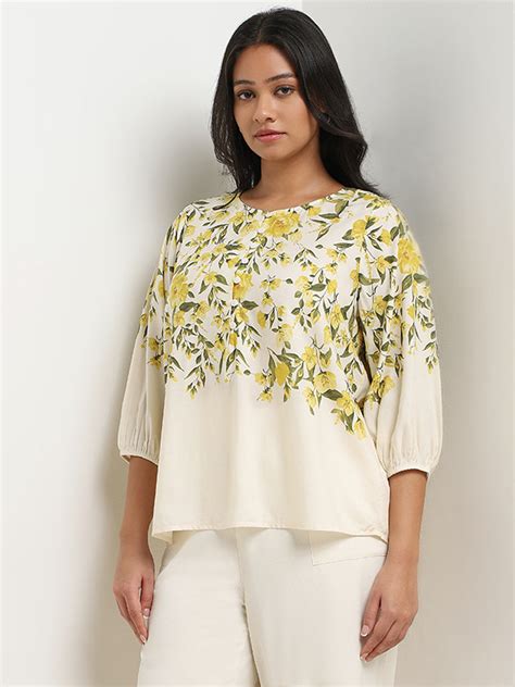 Buy Gia Beige Floral Printed Blouse from Westside