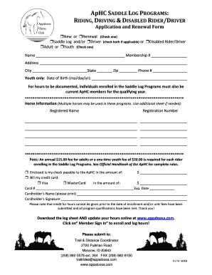 ApHC Saddle Log Program Application - Blank Fillable Template | Fill ...