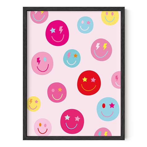 Haus And Hues Smiley Face Poster Preppy Wall Art Pink | Desertcart INDIA