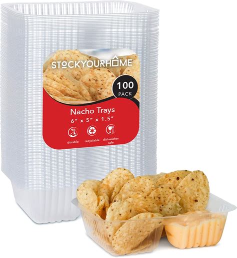 Buy Nacho Trays (100 Pack) Disposable 2 Compartment Food Tray - 6 x 5 ...