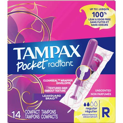 Tampax Pocket Radiant Compact Tampons Regular Absorbency with BPA-Free ...