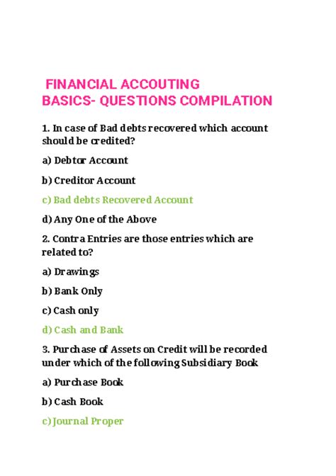 Basic Financial Accounting Q&A Compilation for CAT Study - Studocu