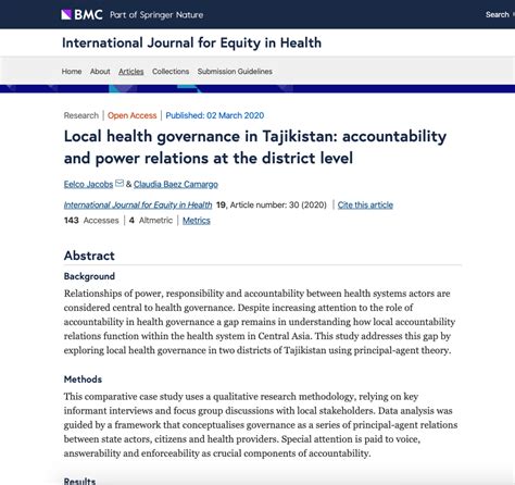 Local health governance in Tajikistan: accountability and power ...
