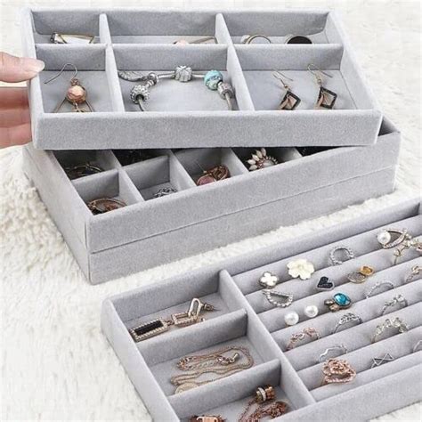 HomesWorld Velvet Jewellery Drawer Organiser Set of 4 - Inserts Tray ...