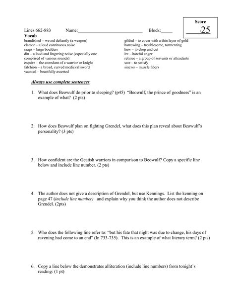 Examples of Kennings in Beowulf With Line Numbers - TerrencekruwWatson