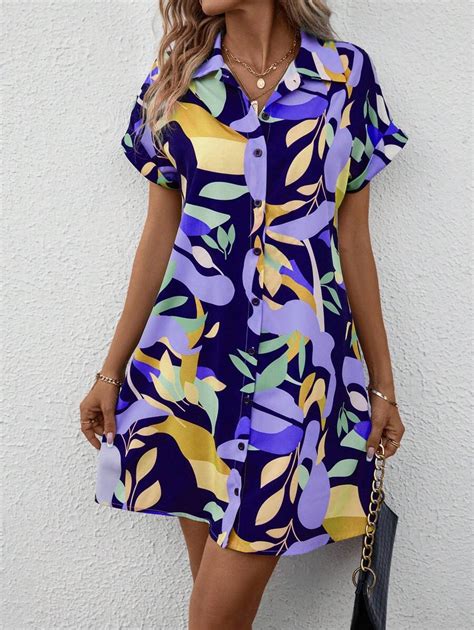 Breezaya Allover Print Batwing Sleeve Shirt Dress | SHEIN USA