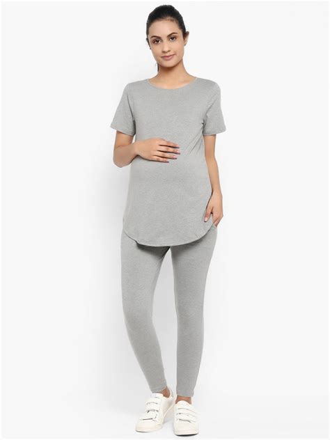 Short Sleeve Maternity T-Shirt with Legging - Grey