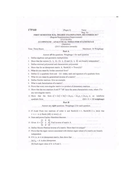 Analytical Tools For Statistics 2 -17 Dec - Msc. Statistics - Studocu