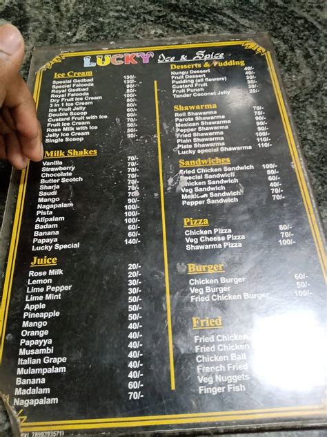 Menu at Lucky cafe, Coimbatore, Eswaran Kovil St