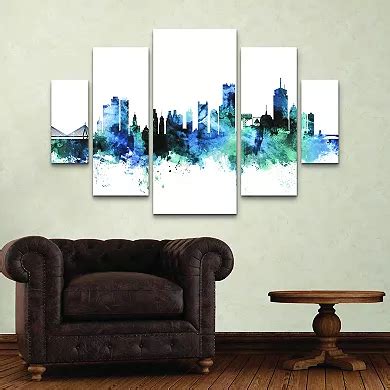 Michael Tompsett Boston Massachusetts Blue Teal Skyline Canvas Wall Art ...