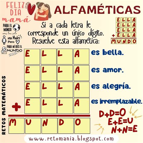 ALFAMÉTICAS - MAMÁ ~ RETOS MATEMÁTICOS