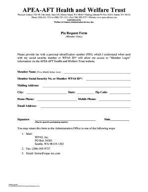 Fillable Online APEA-AFT Health and Welfare Trust PIN Request Form ...