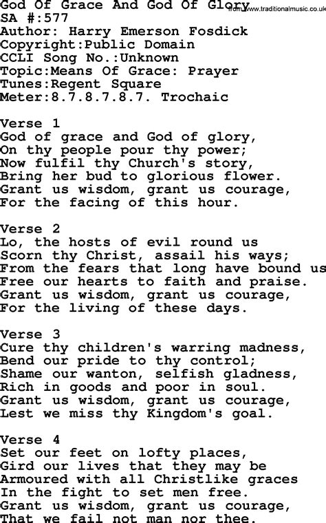 Salvation Army Hymnal Song: God Of Grace And God Of Glory, with Lyrics ...