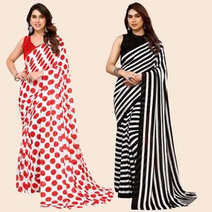 Buy kashvi sarees Printed Daily Wear Georgette White, Blue Sarees ...